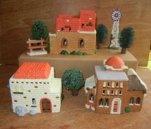 9 PCS 1996 NOMA SOUTHWESTERN STYLE CHRISTMAS SCENE 3 NOT LIT HOUSES + NO BOX