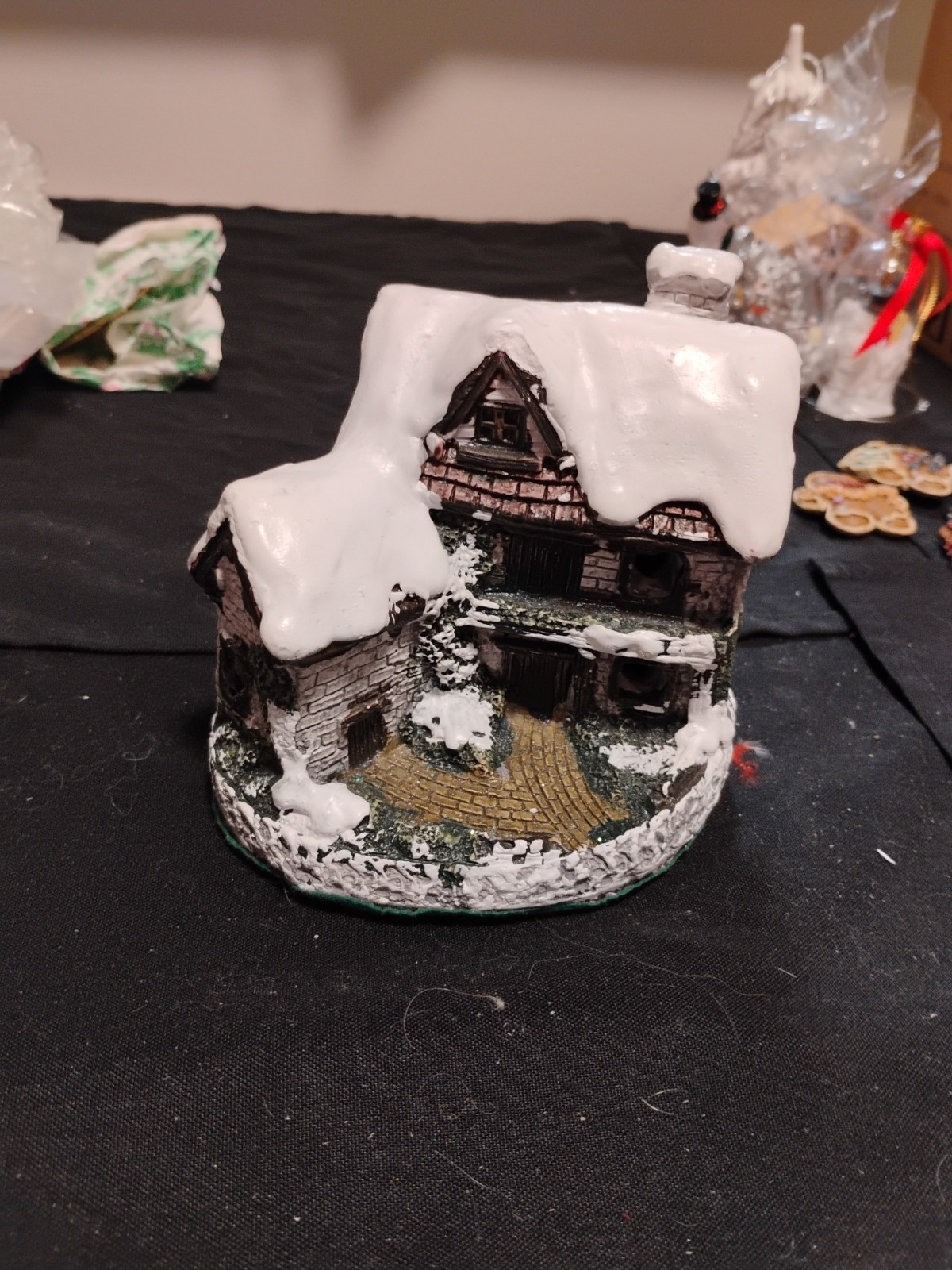 Hand Painted Cottage Charmers Lighted Snow House, Vintage Handcrafted Porcelain
