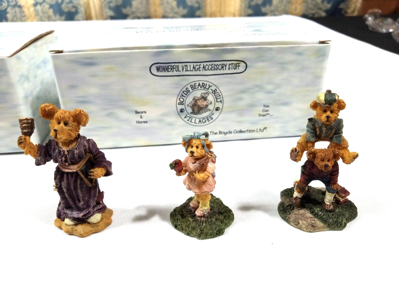 Boyds Bearly Built Villages Chapel School & Hideaway 3 Sets New Complete