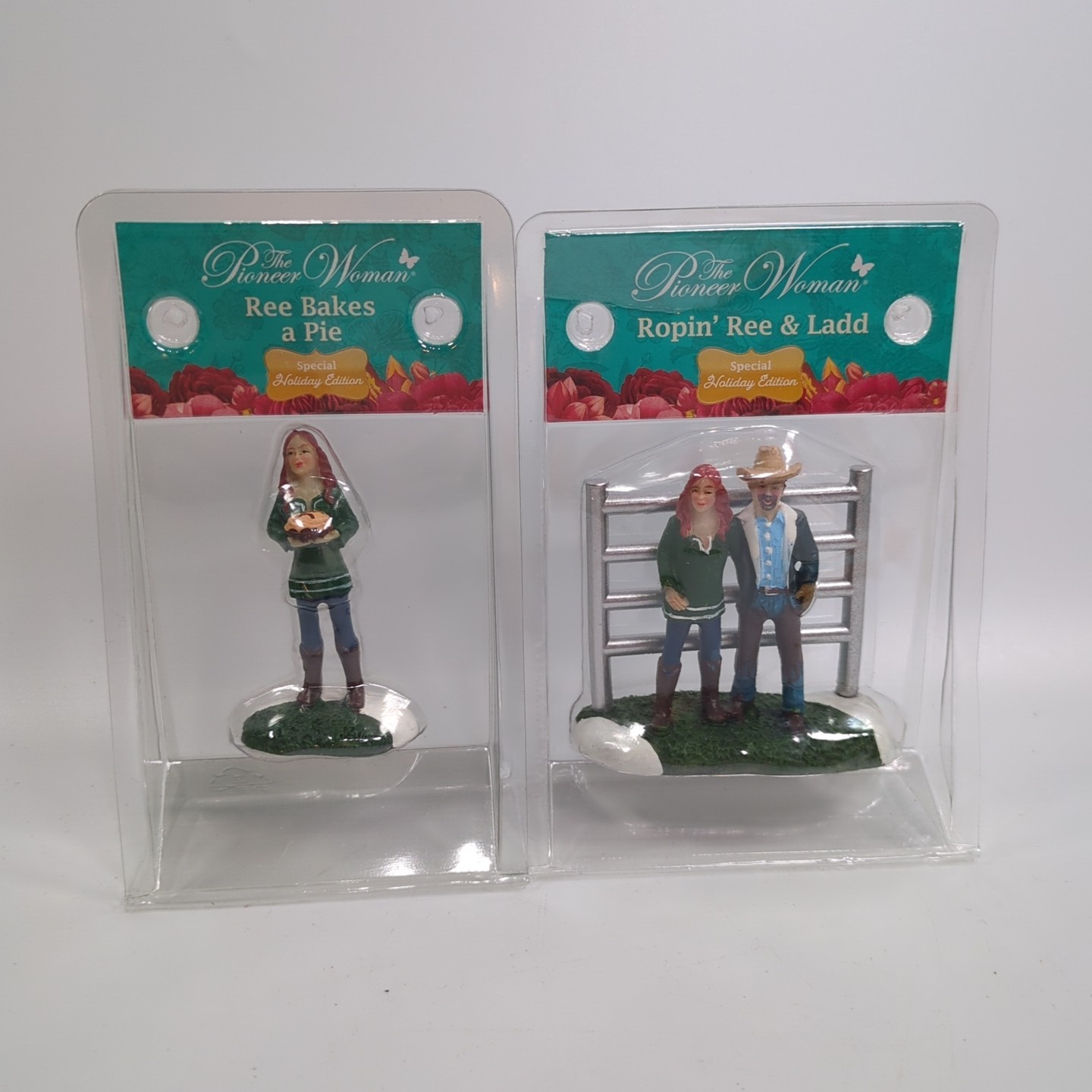 2 The Pioneer Women Holiday Village Figurines Ree Bakes A Pie Ropin’ With Ladd