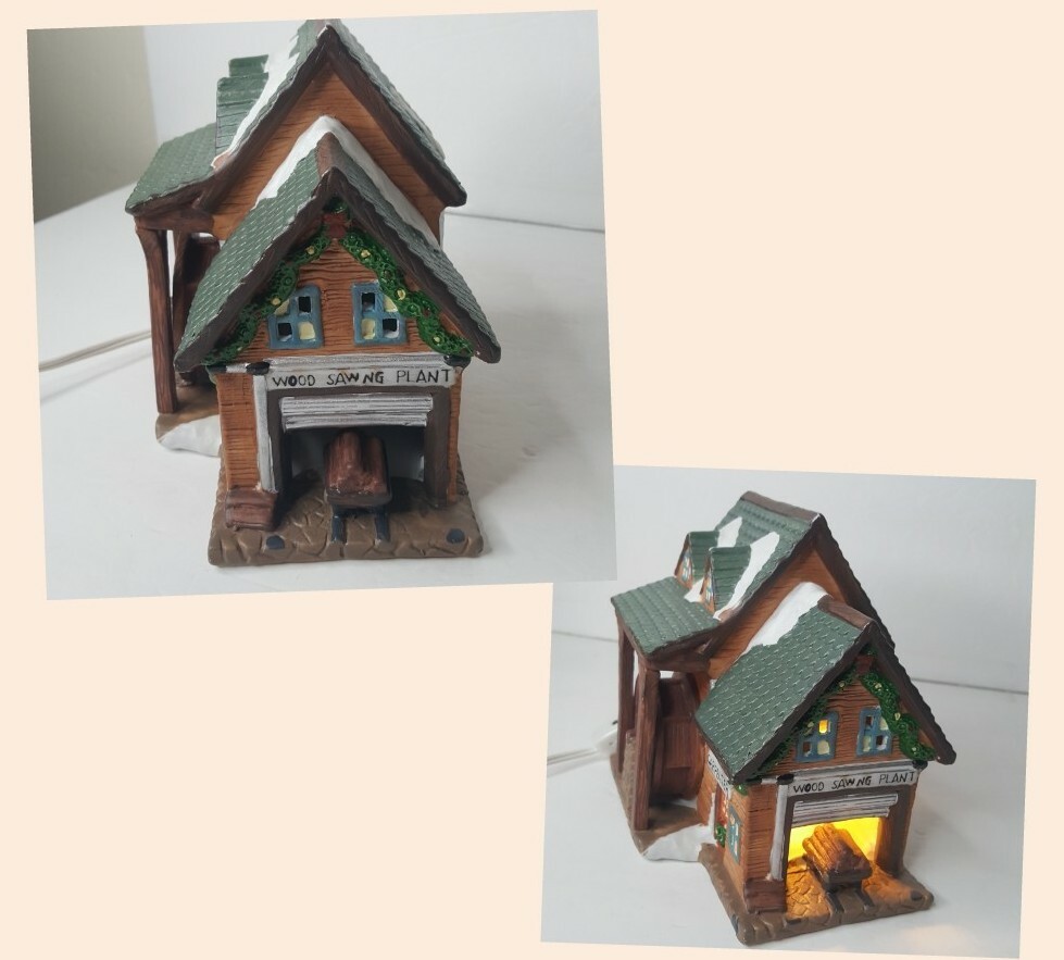 Dickens Keepsake Village Series Carpenter Wood Sawing Plant Lighted 1994