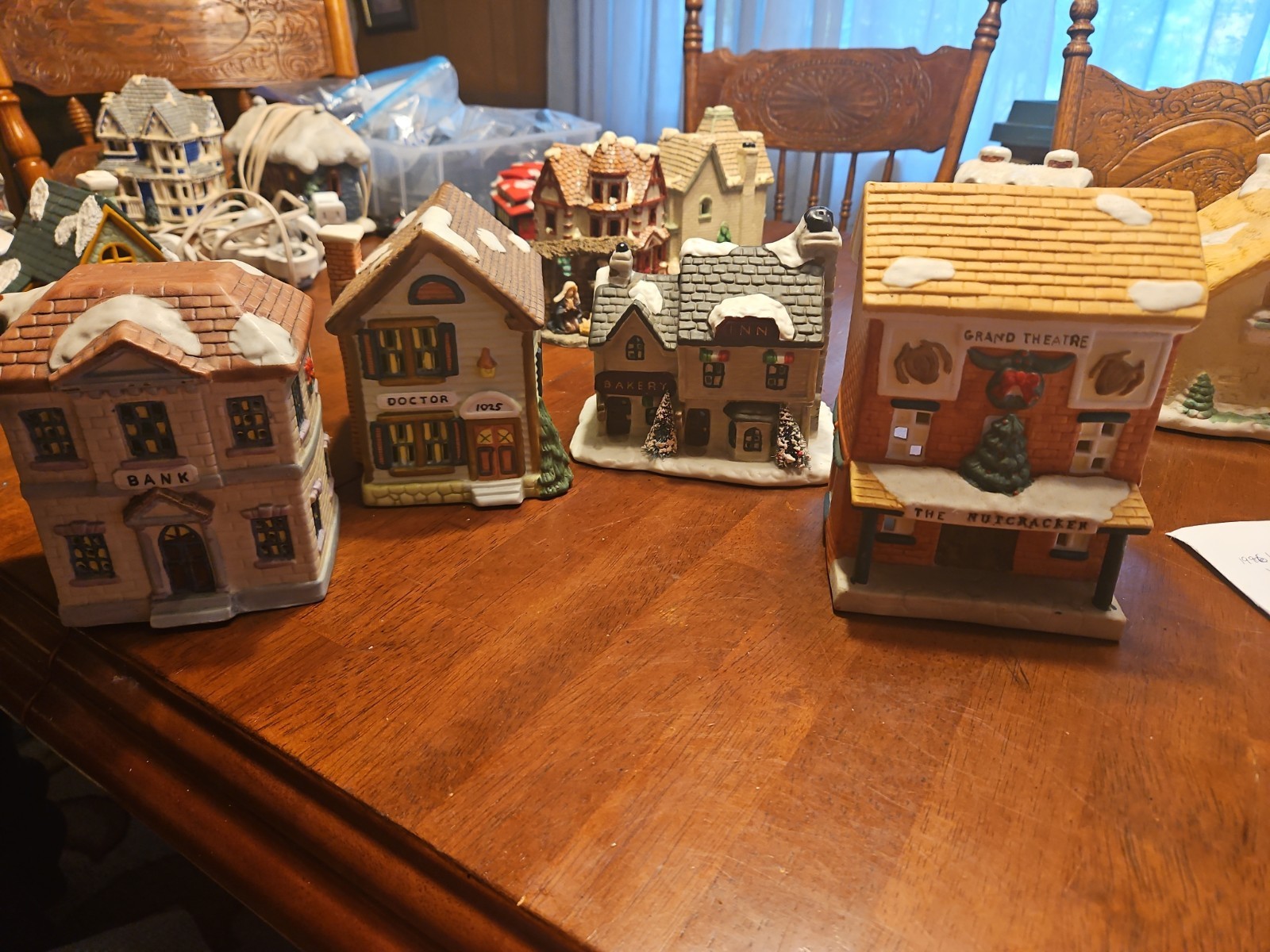 Nice Lot of 4 Christmas Village Houses / Bank, Doctor, Inn/Bakery, Theatre