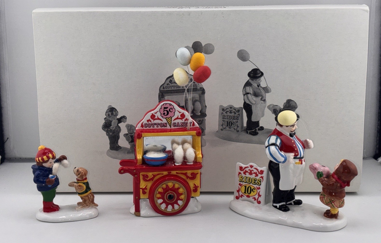 Dept 56 1998 Vintage Original Snow Village Carnival Tickets & Cotton Candy 54938