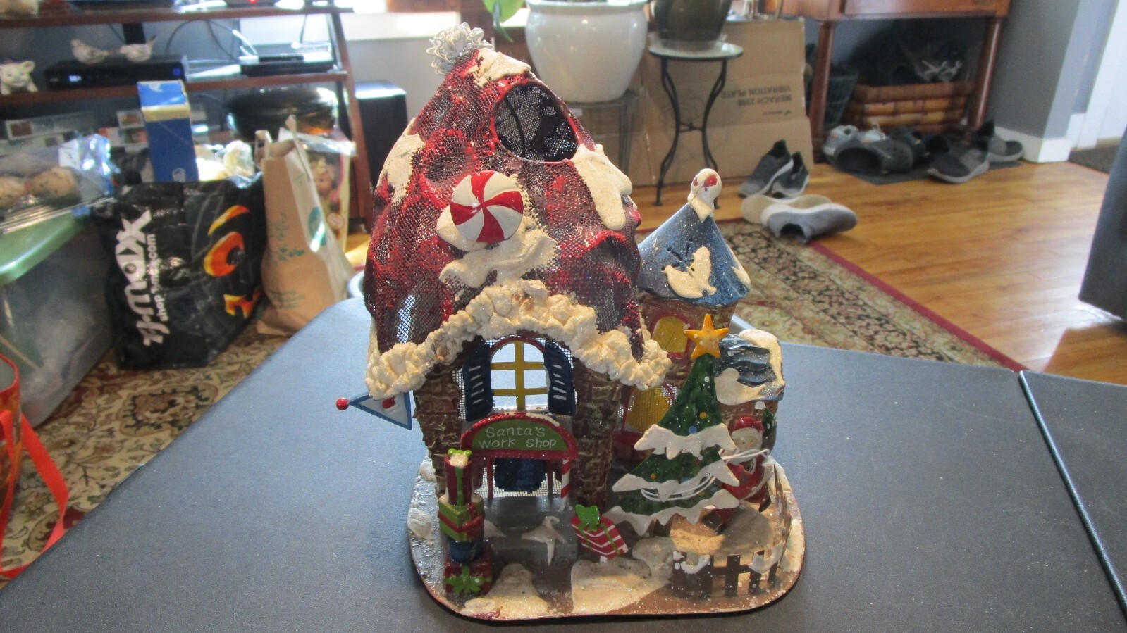 CHRISTMAS SANTA’S WORK SHOP METAL SNOWY HOUSE TEA LIGHT KOHL’S