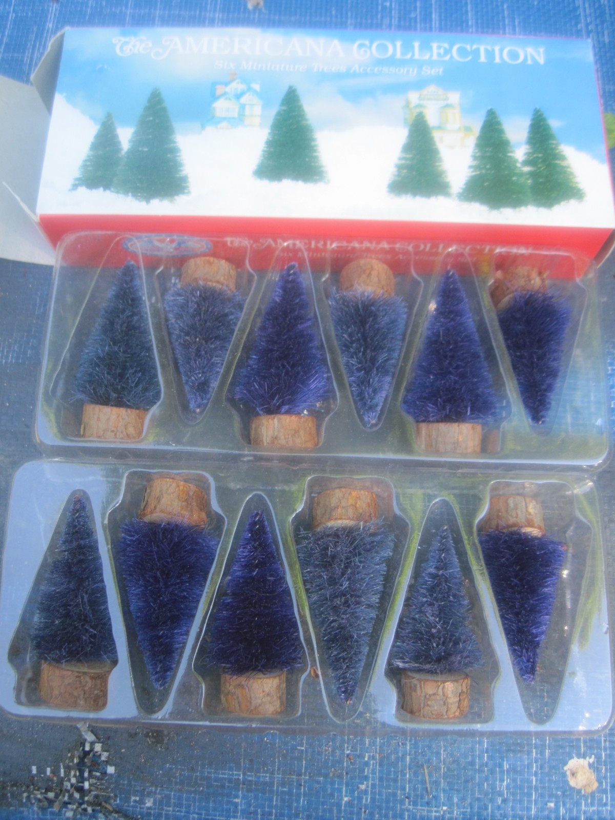2 THE AMERICANA COLLECTION ~ 6 Miniature BLUE 3″ Tall Trees Sets, Look Unused