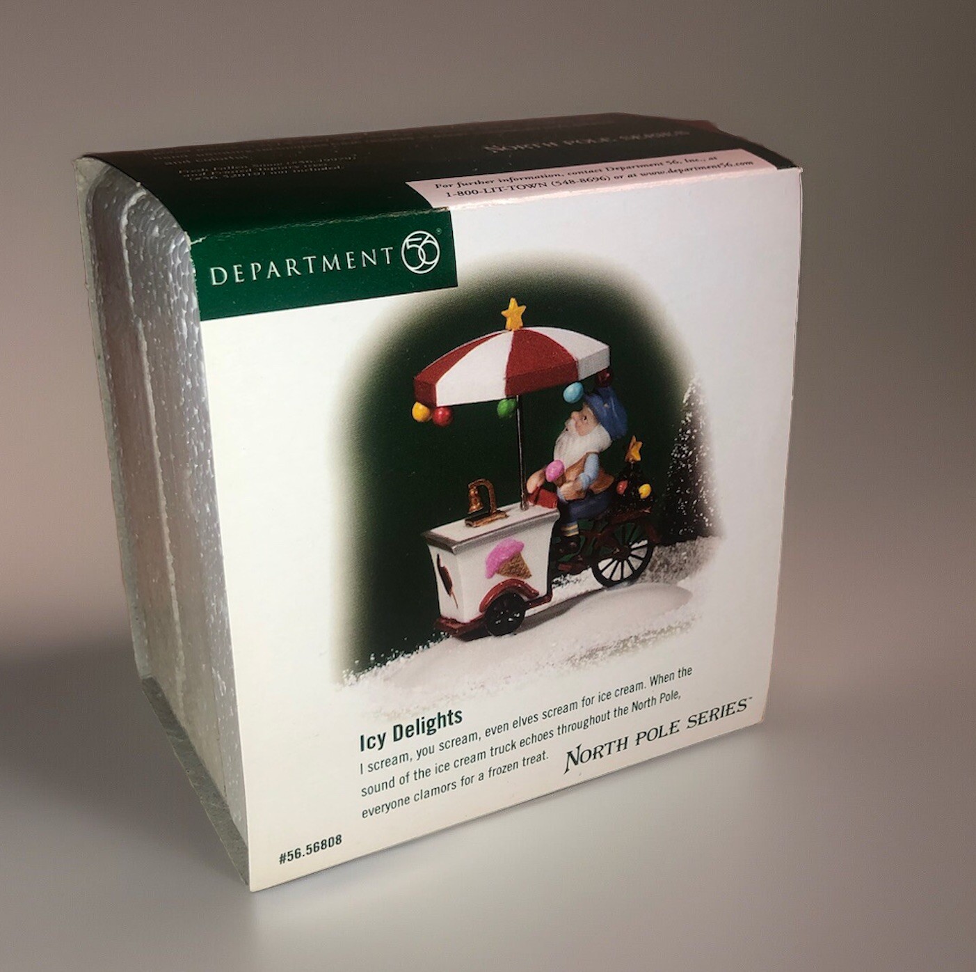 DEPT 56 NORTH POLE SERIES ACCESSORY 56808 ~ICY DELIGHTS~ ELF ICE CREAM CART NIB