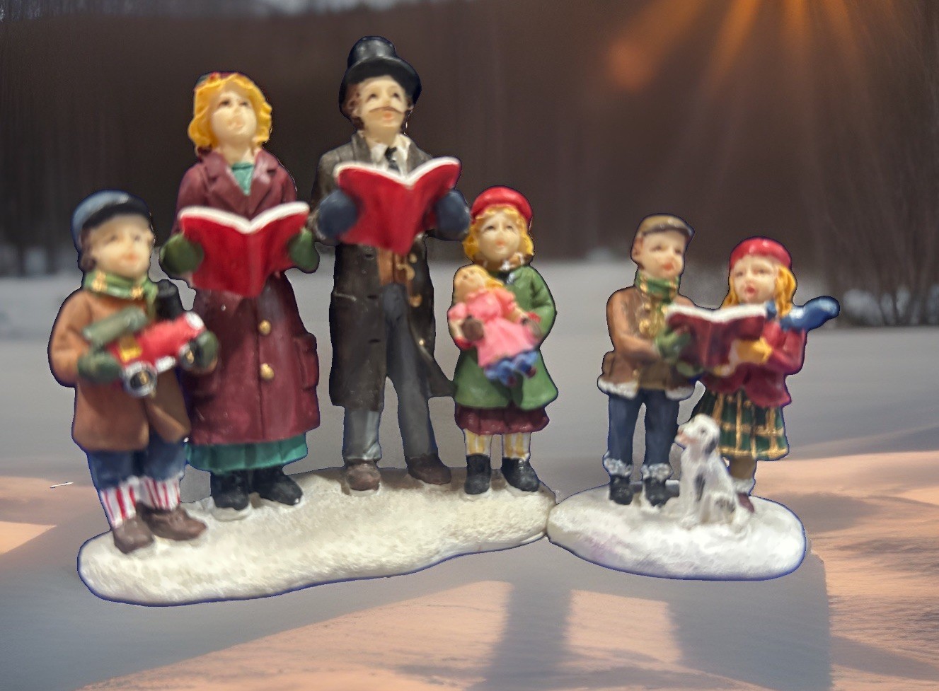 Christmas Village Family Caroling Children Carolers Singing No Box