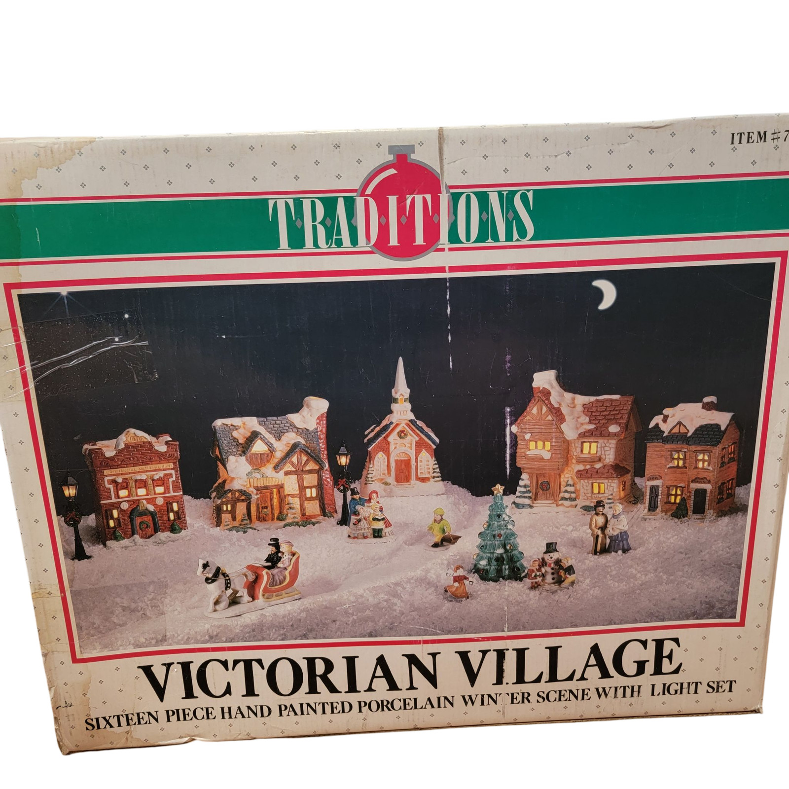 Traditions Victorian Village 16pc Porcelain Christmas Lighted Houses Holiday Set