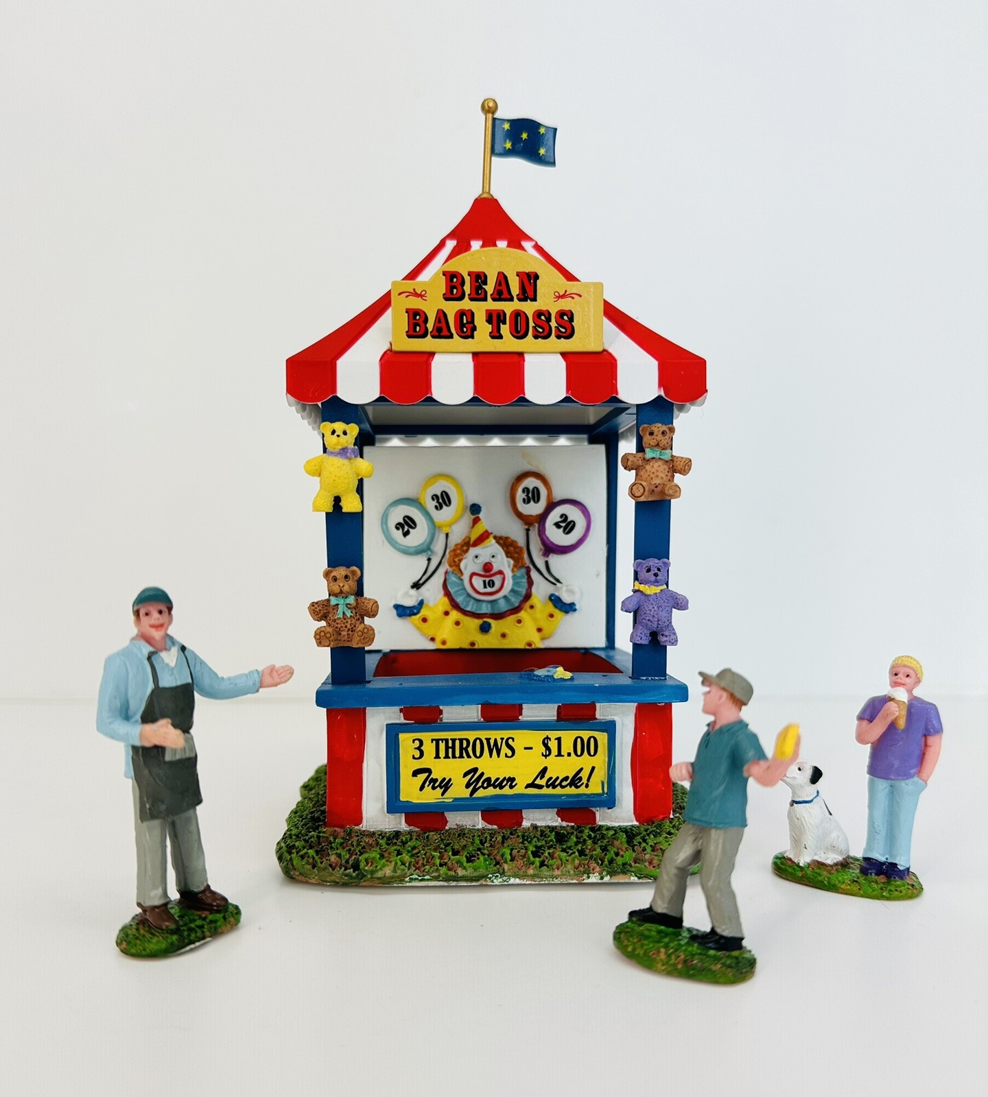 Rare Lemax BEAN BAG TOSS Carnival Village Fair 2019 Complete With Flag # 93392