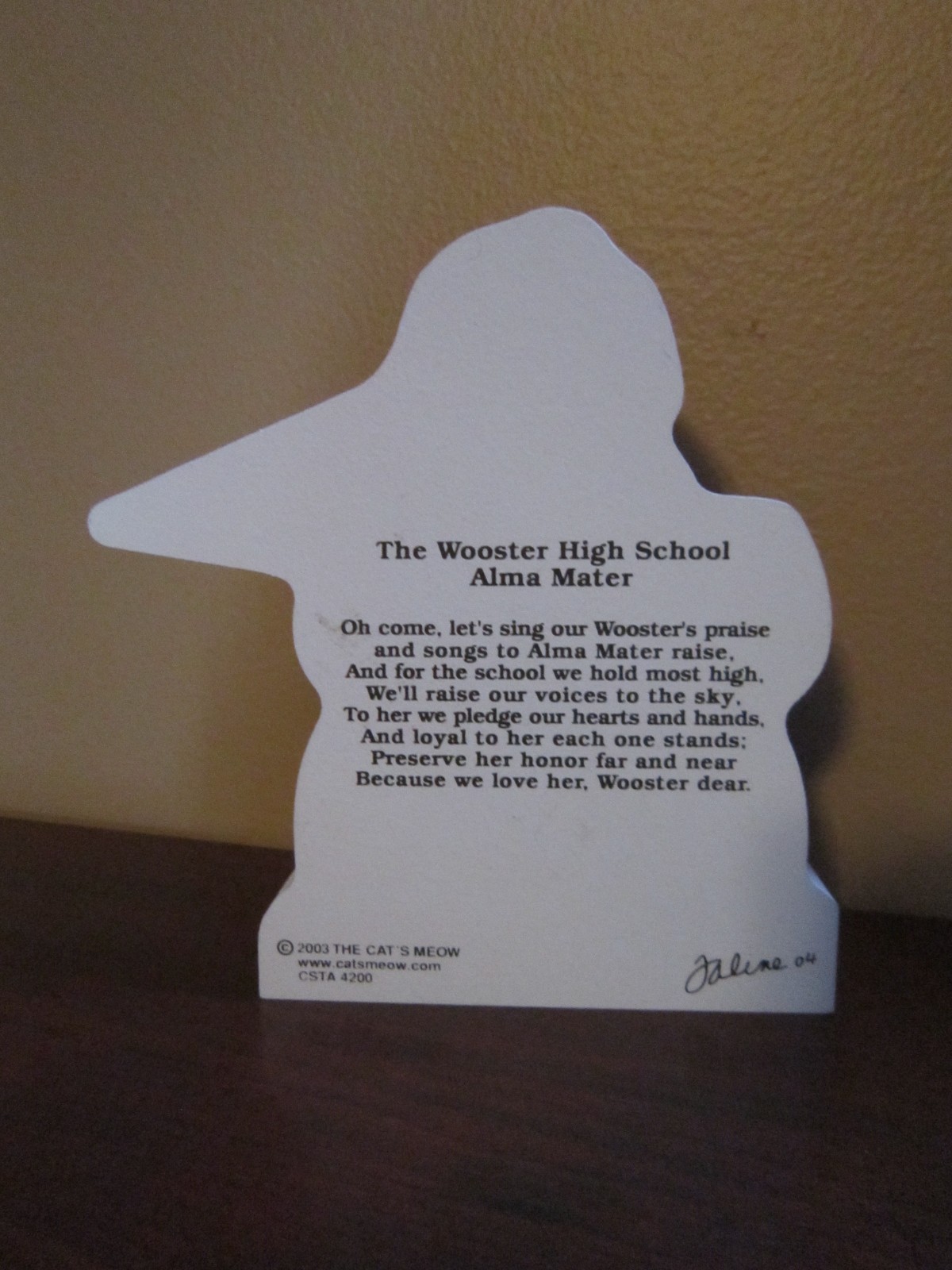 WOOSTER HIGH SCHOOL ALMA MATER SNOWMAN CAT’S MEOW VILLAGE OHIO CSTA 4200 2003