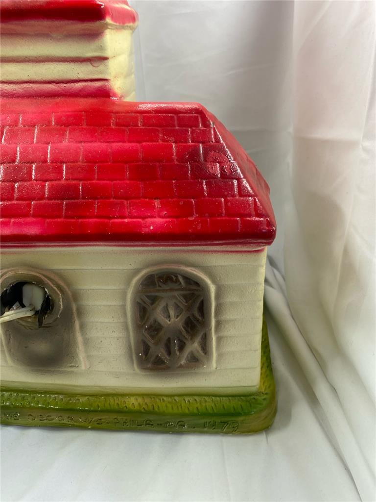 Vintage Creative Decor Phila.PA 1979 Chalk Ware Plaster Lighted Church