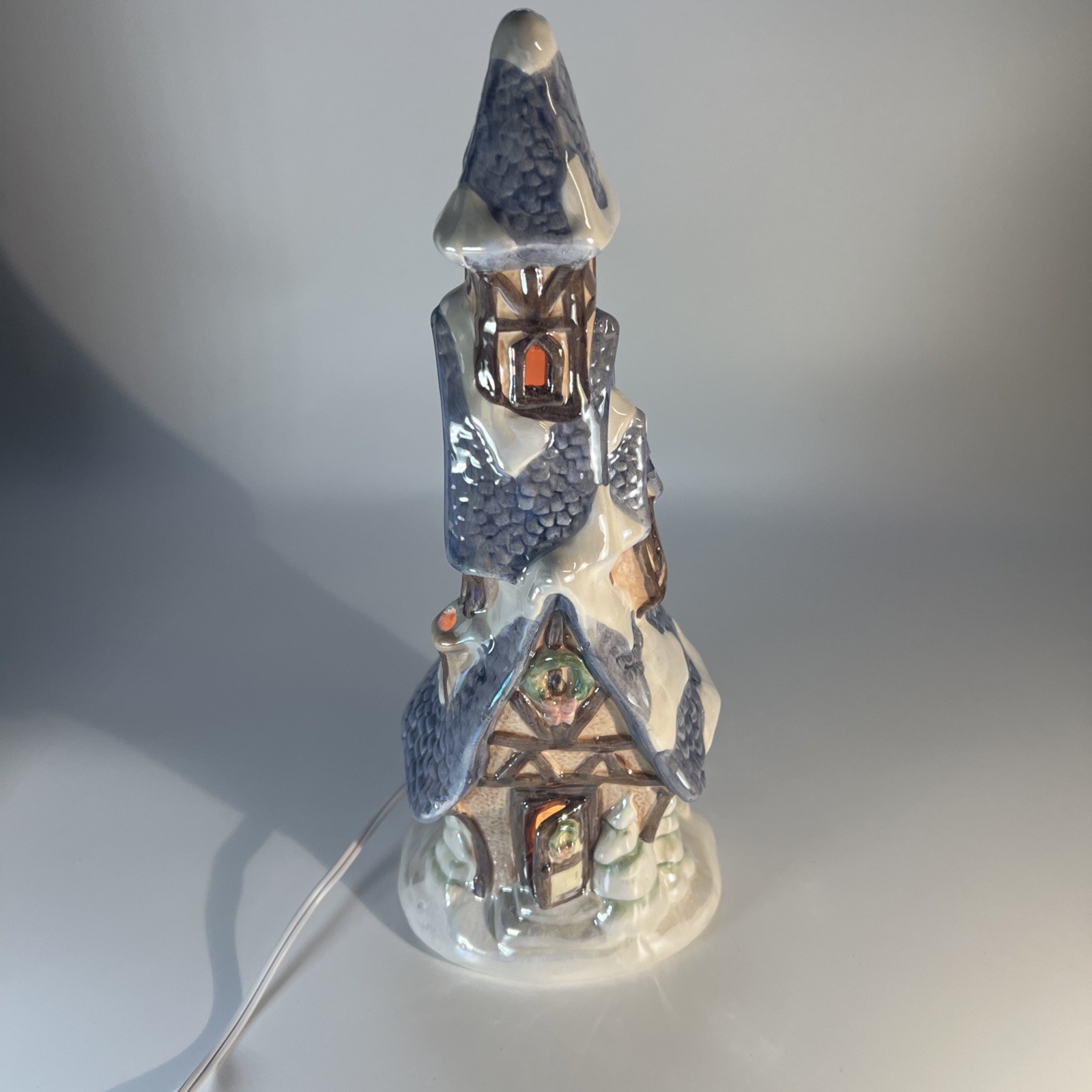 Christmas Building Sterling Dolomite Christmas House Iridescent Ceramic 12.5”