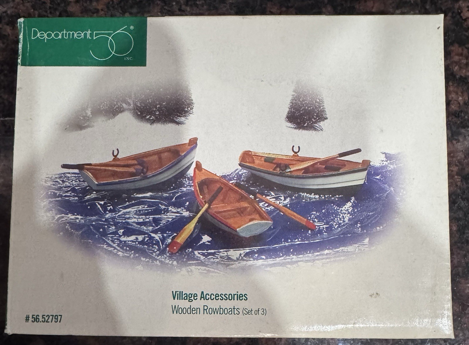 Dept 56 Village Accessories Wooden Rowboats w/ Paddles Set of 3 Retired NIOB