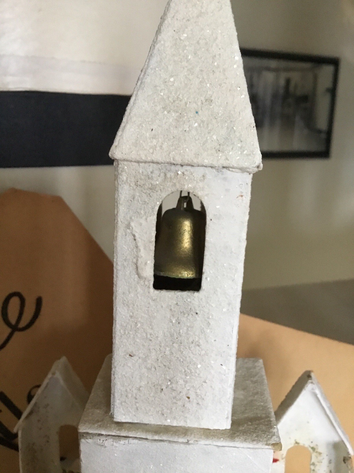 Vintage Christmas Putz Cardboard Light Up Church With Steeple 11” Tall AS IS