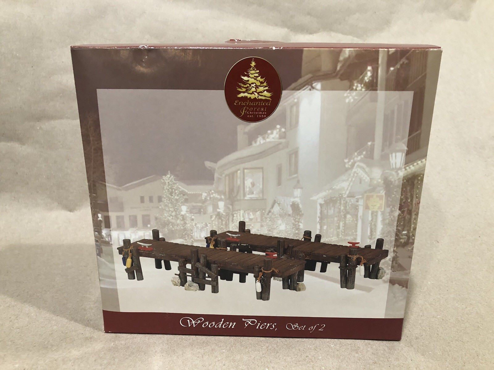 Enchanted Forest Village Wooden Piers Set of 2 Dock Accessories w/ Box