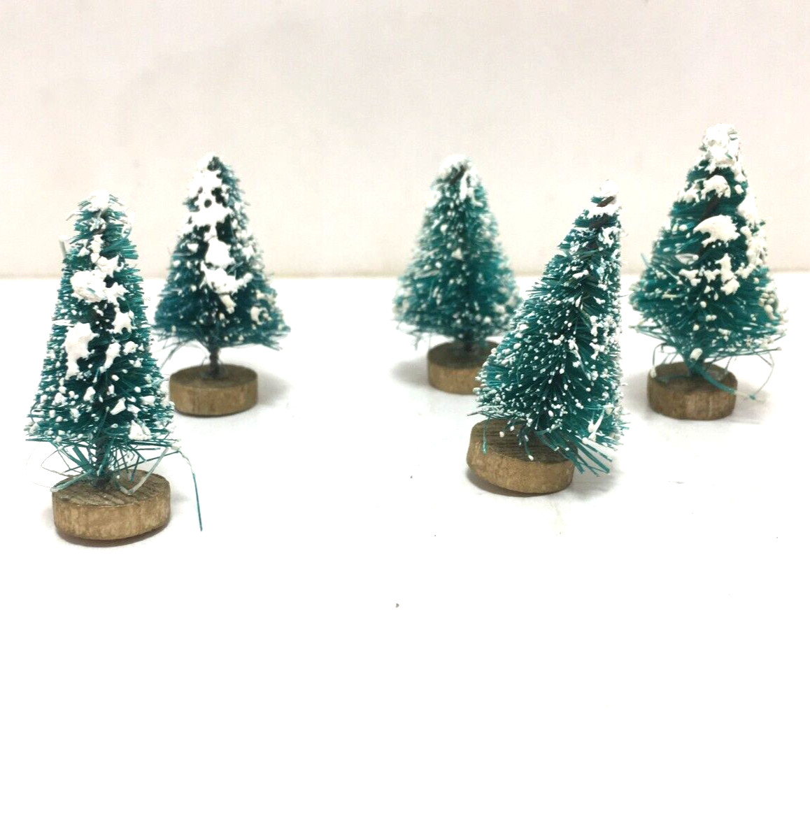 Mini trees 1.5″ green frosted sisal bottle brush evergreen craft train decor 5pk