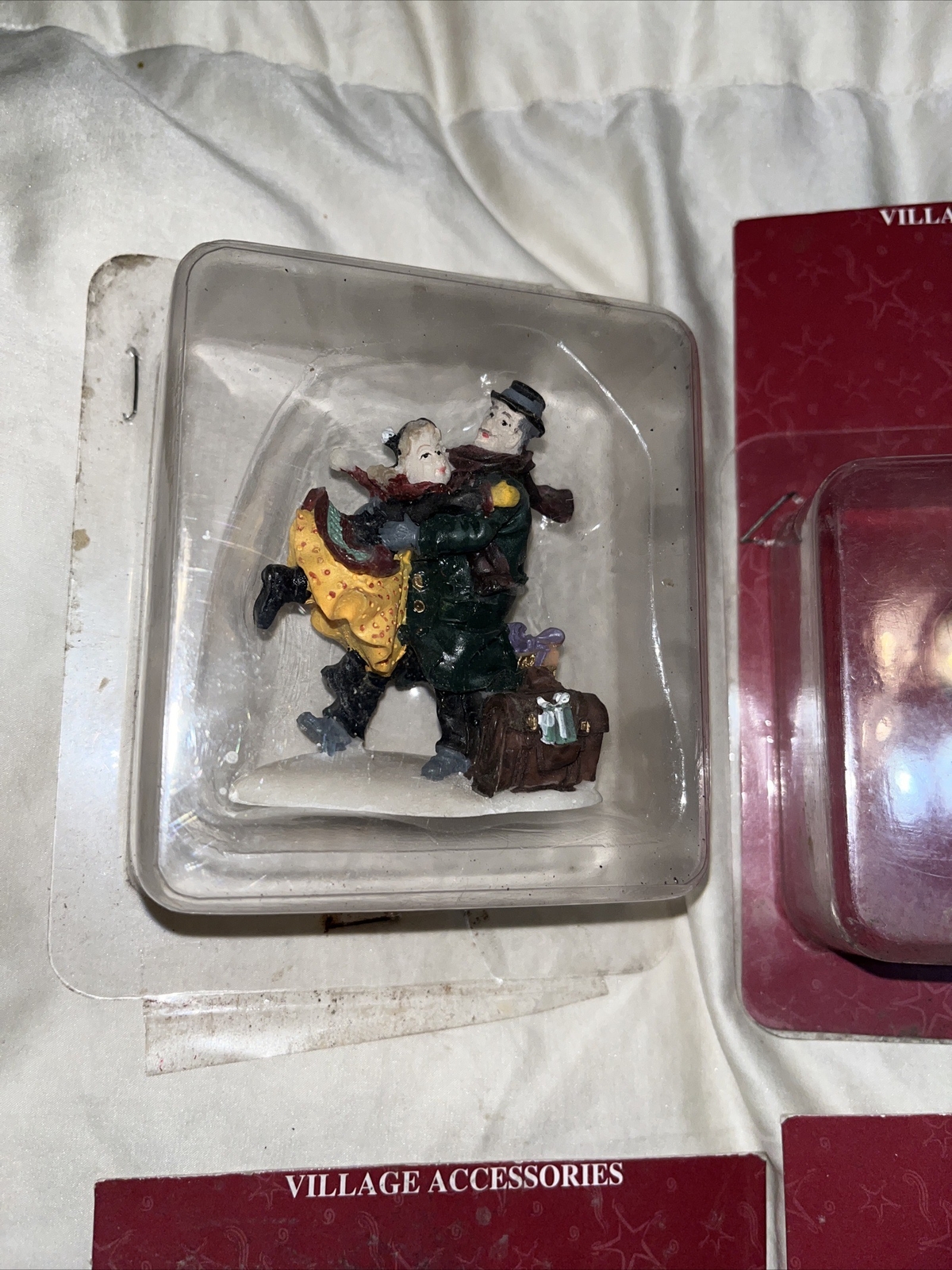 Lot Of Townspeople Christmas Village Accessories Snow Figurines Signs Gate VTG