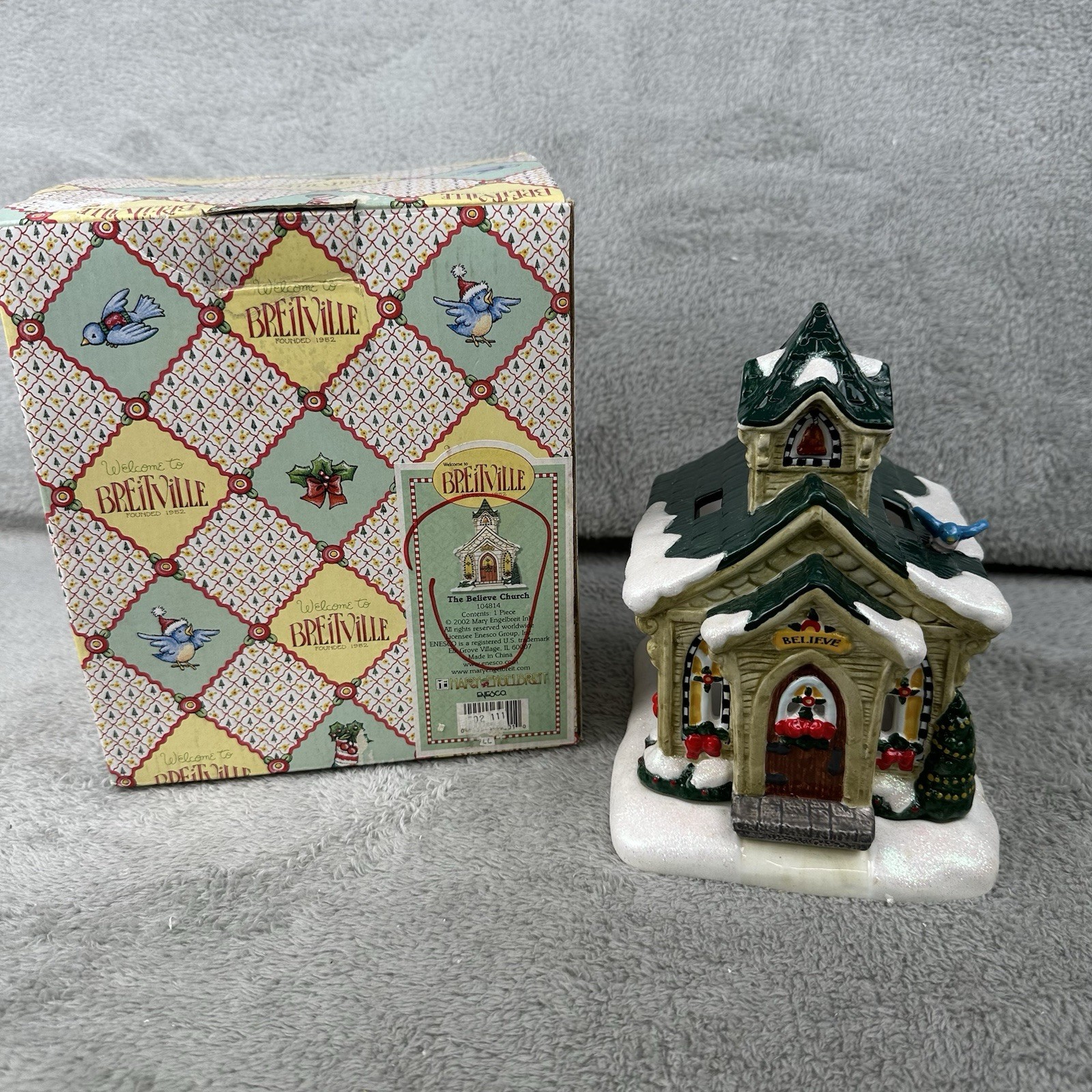 VTG Enesco Breitville Village Christmas Believe Church 2002 Mary Engelbreit
