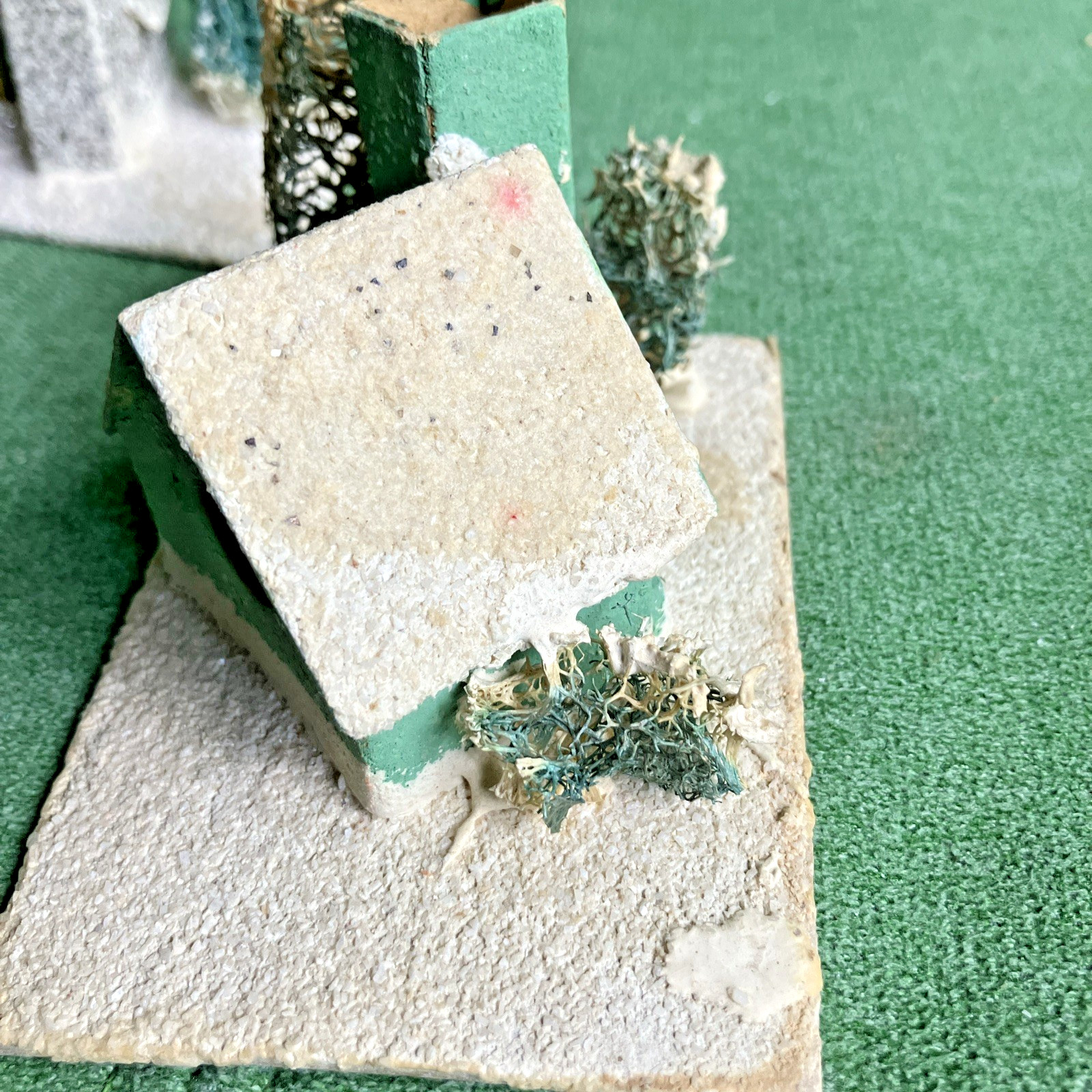 3 VTG Christmas Putz Houses, Cardboard w Mica Glitter, Windows, Trees