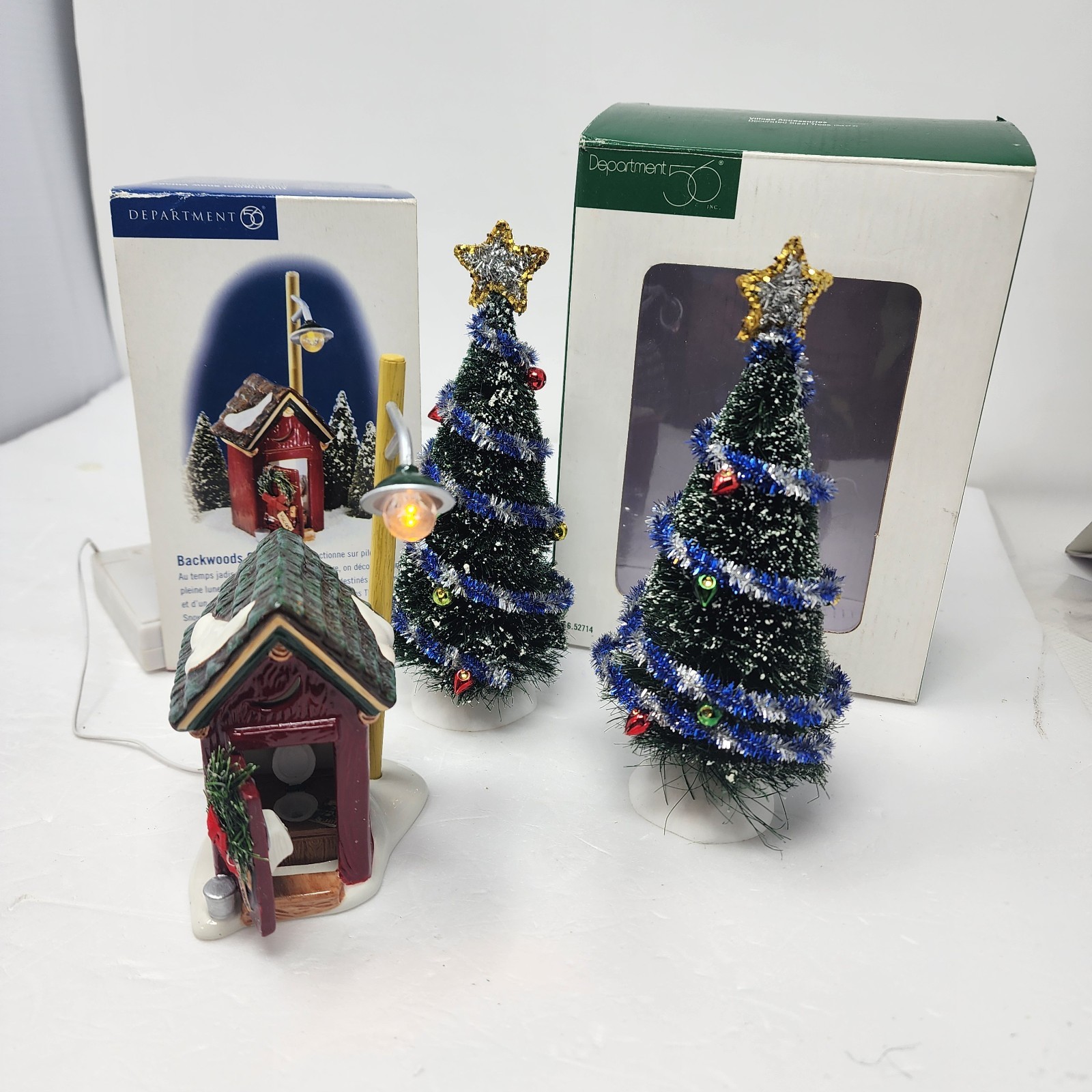 Department 56 Original Snow Village Lighted Backwood Outhouse Sisal Tree In Box