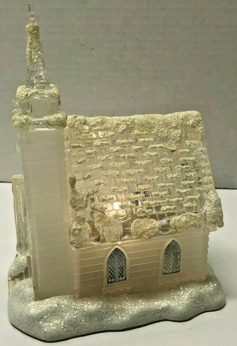 Lighted 7″ Tall Snow Covered Clear Village Church