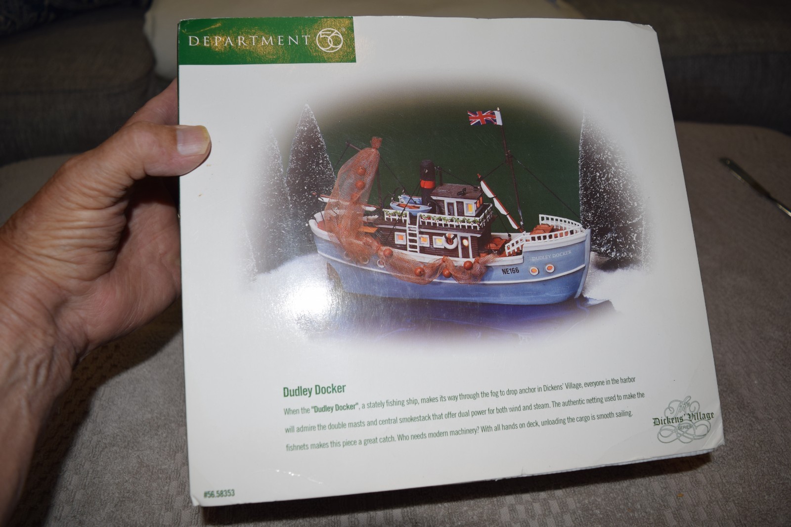 DEPT. 56 DICKENS VILLAGE SERIES-“DUDLEY DOCKER” #58353, LIGHTED BOAT, NEW-SEALED