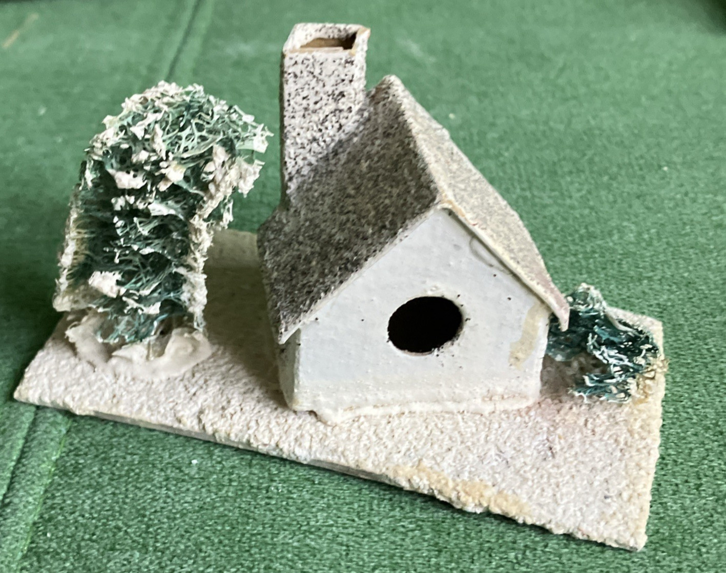 3 Vtg Christmas Putz Houses Cardboard w Mica Glitter, Windows, Trees