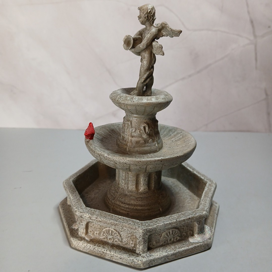Village Bird in Birdbath Miniature Accessory Cardinal Bird And Cherub Angel