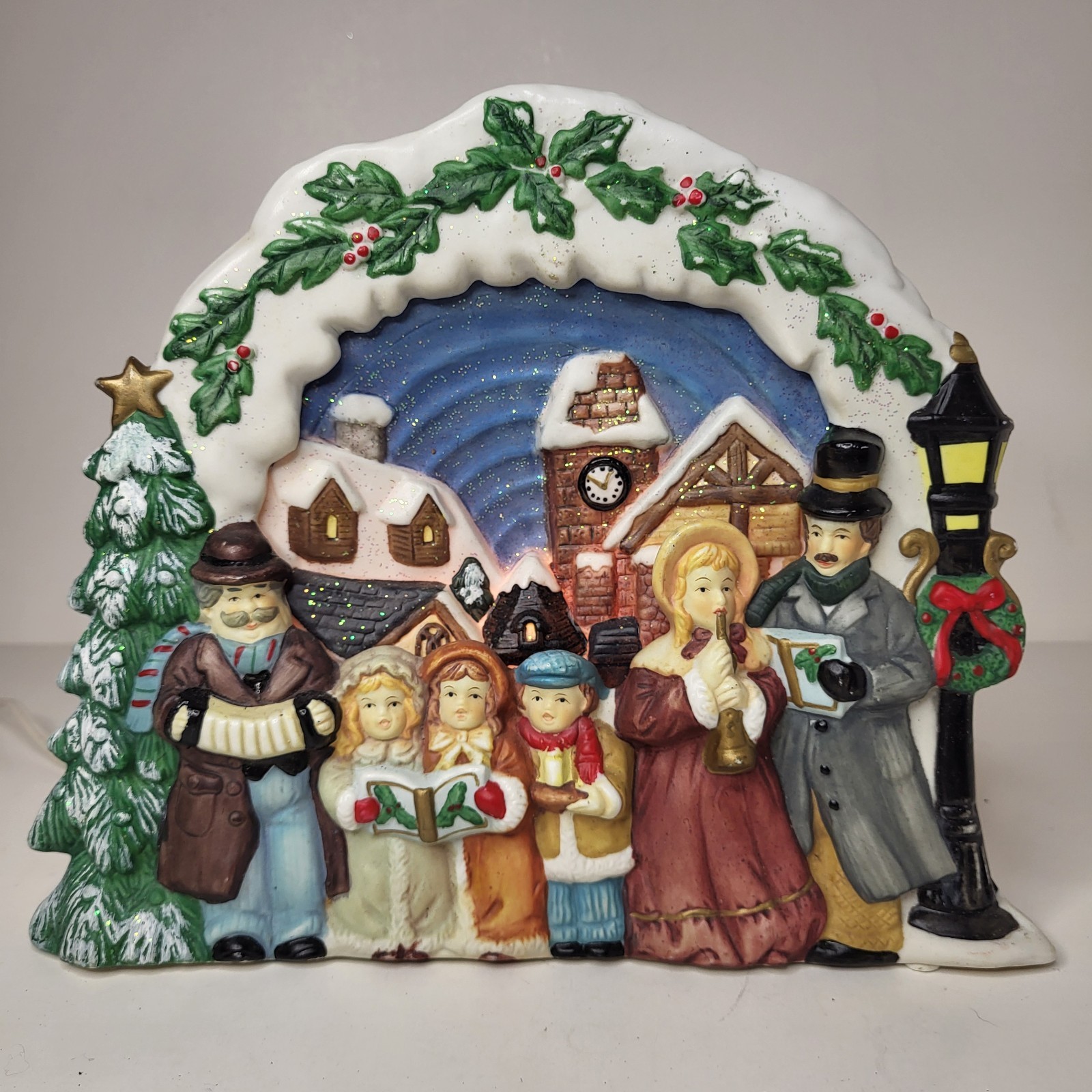 Christmas Village Scene Ceramic Family Church Decor W/ Backlight