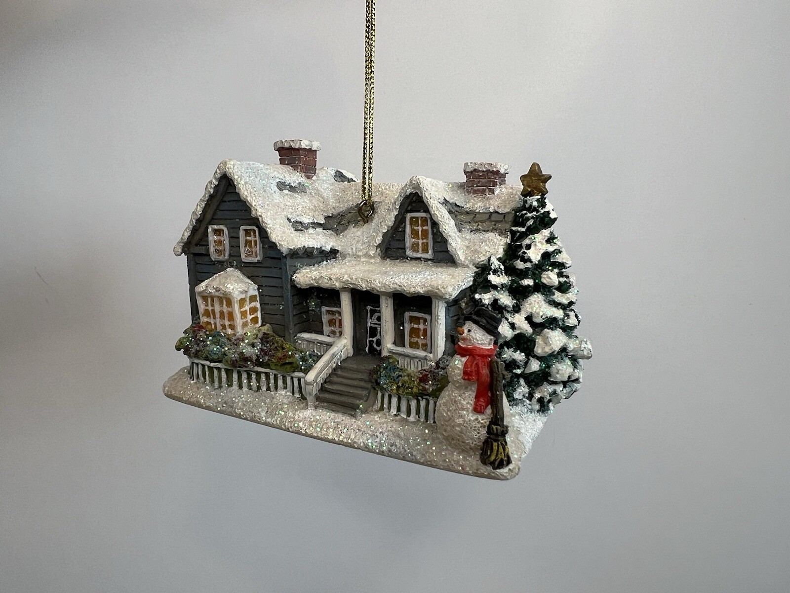 Thomas Kinkade Christmas Village House Tree Ornament Hanging 3.5 Inch Long
