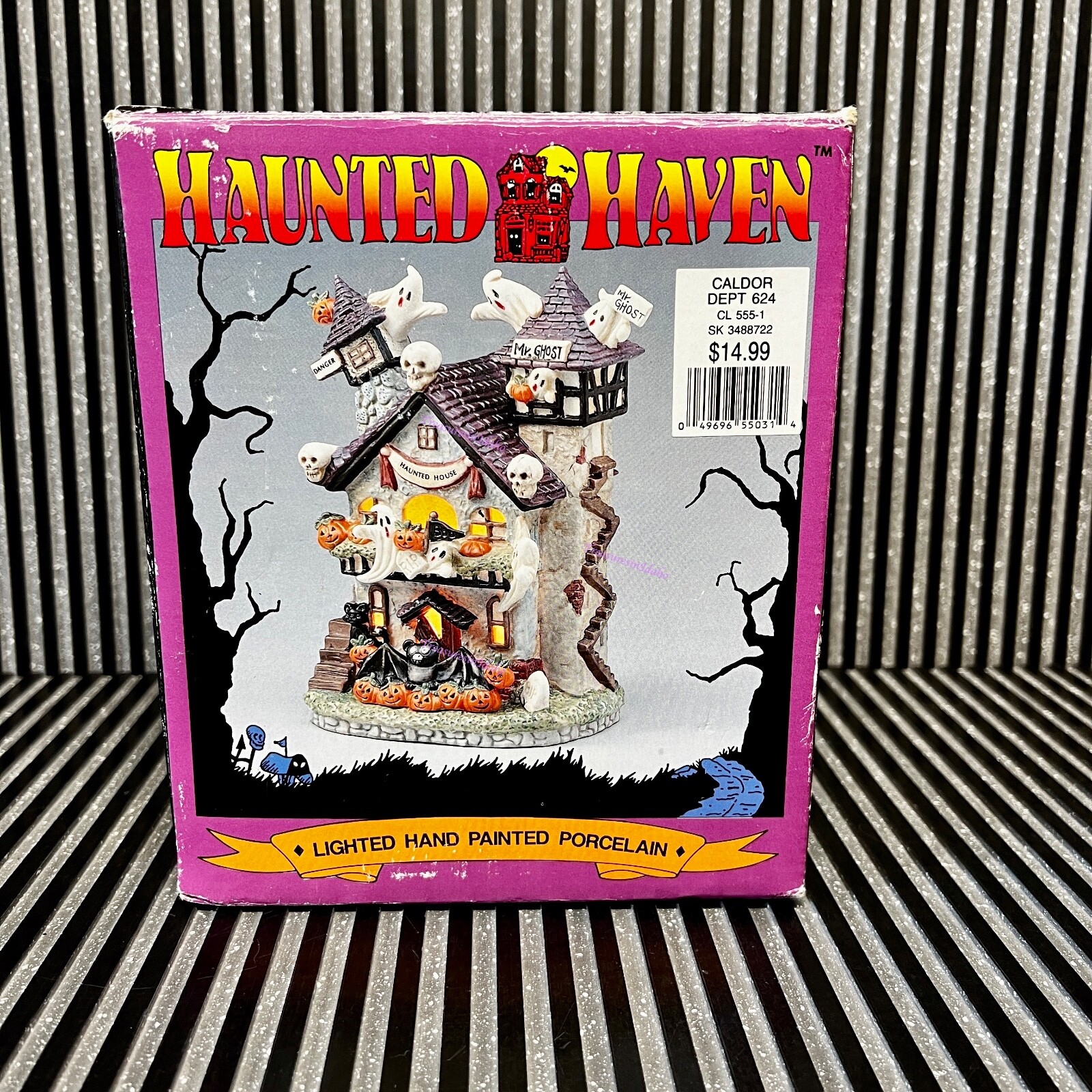 Vintage 1994 Caldor HAUNTED HAVEN LIGHTED PORCELAIN HALLOWEEN GHOST HOUSE