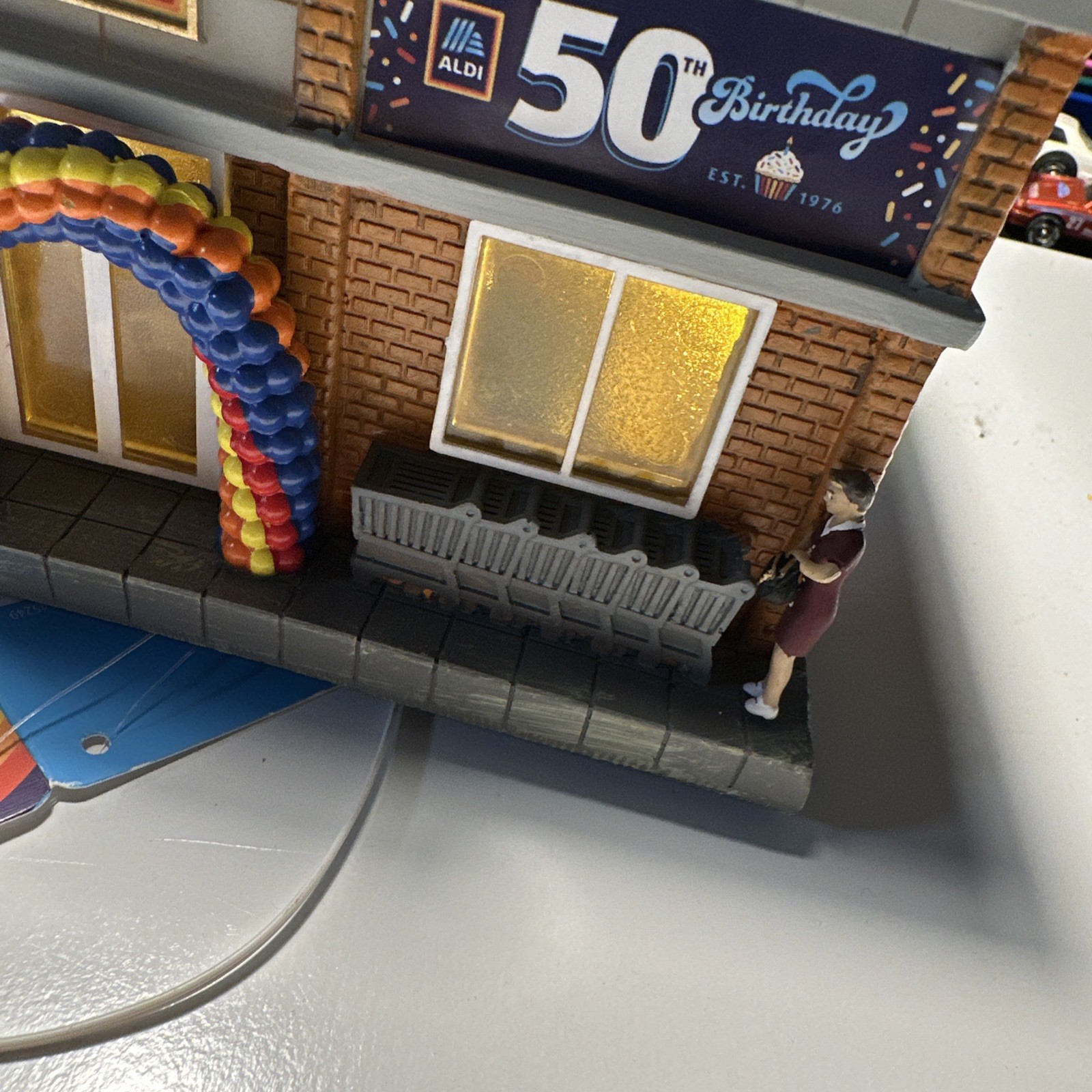 Aldi 50th Birthday Light Up Store Building Village 7 X 4” NWT (Damaged Roof)