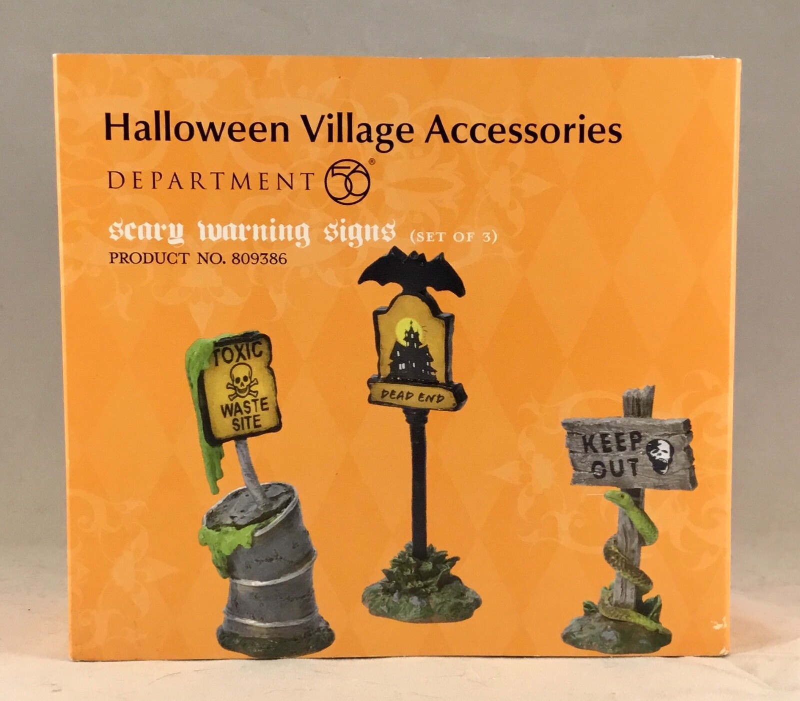 Dept 56 SCARY WARNING SIGNS Set of 3 Halloween Village 809386 DEPARTMENT D56 New