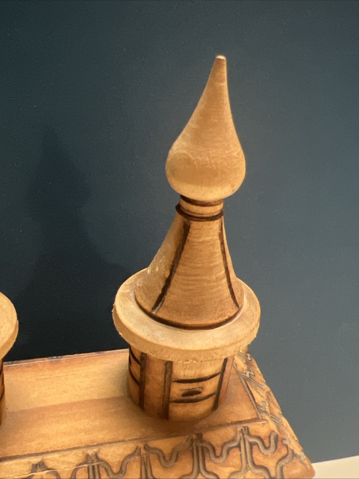 Vintage Russian Folk Art USSR – Wood Burned Carved Miniature Church For Village