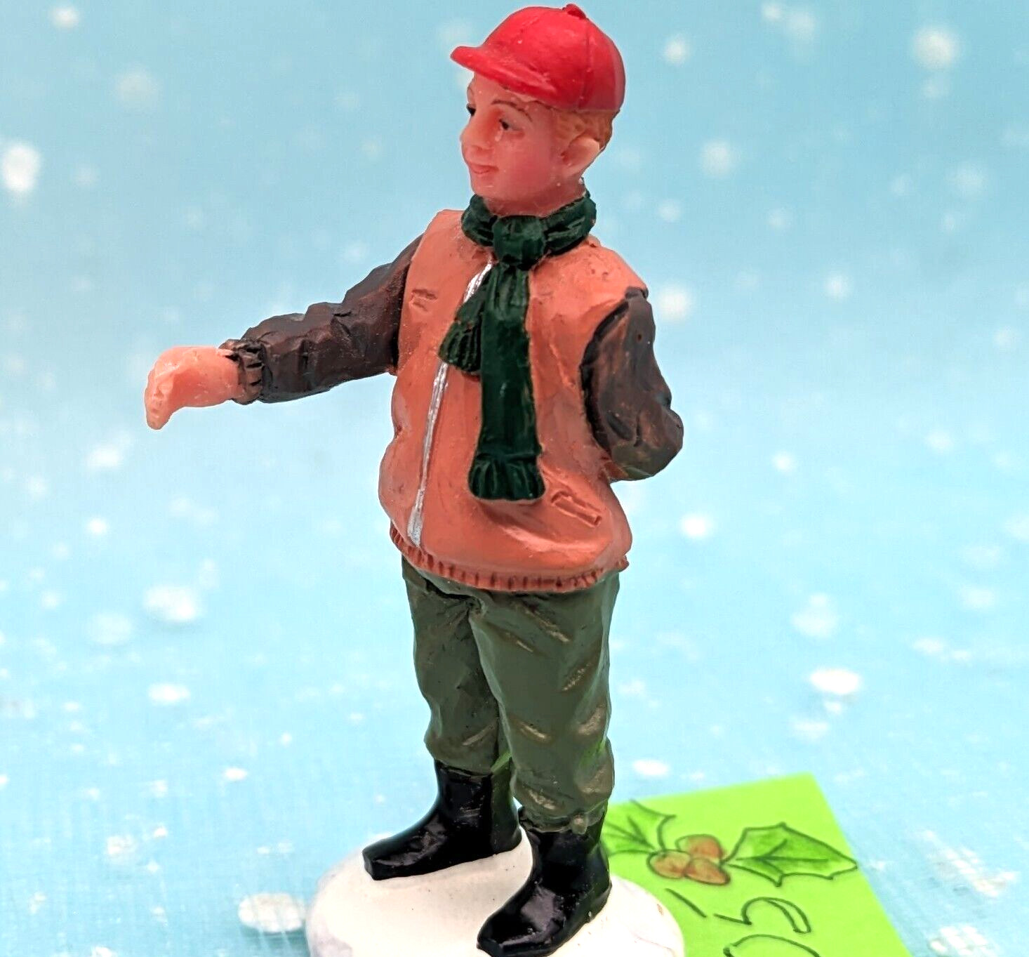 Lemax polite boy handshake baseball cap LOOSE Christmas Village Figurine INV105