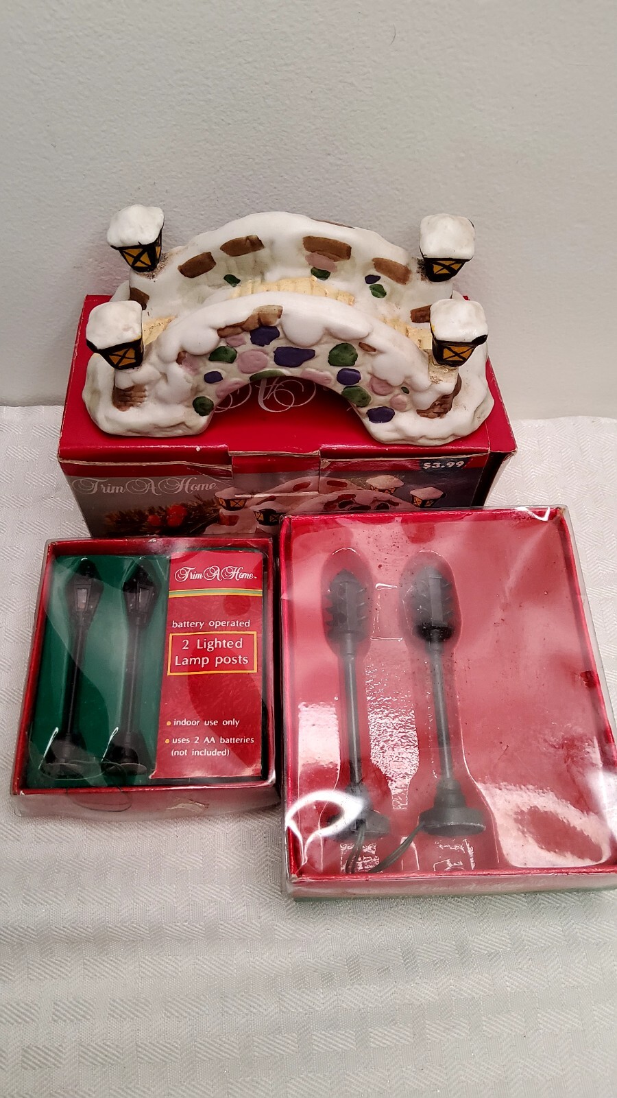 Kmart Trim A Home Christmas Village 2 Sets Of Lamp Posts And Stone Bridge