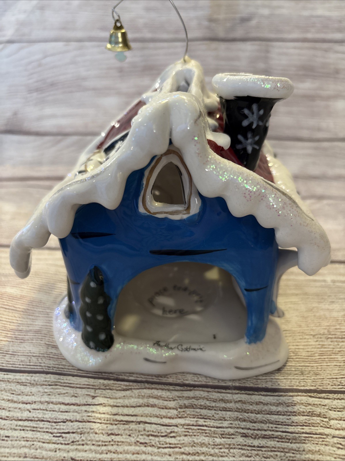 2009 Blue Sky Goldminc Jingle Bell Toy Repair Shop Tea Light Candle Holder 6x5x5