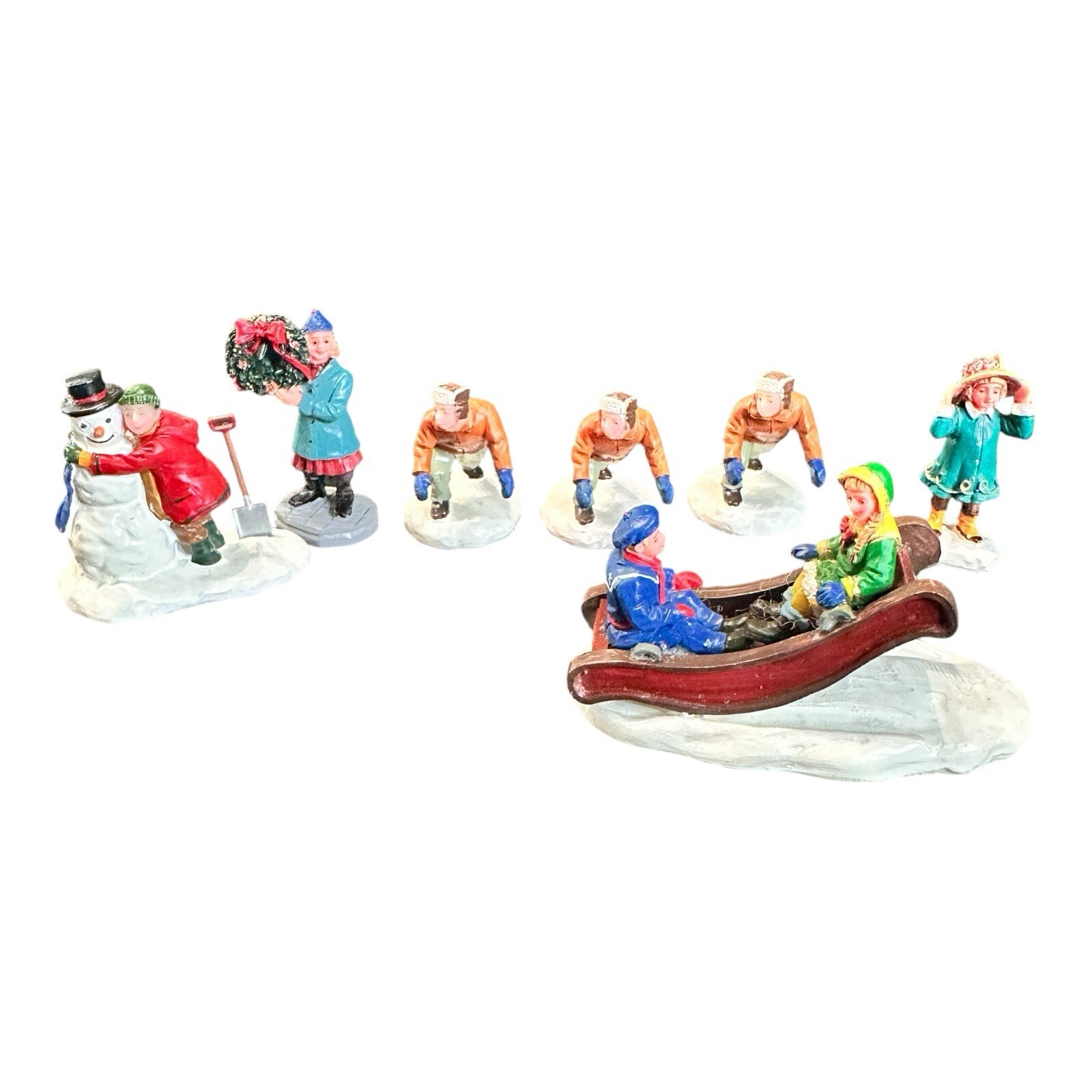 Lemax Christmas Village Misc. People Lot -Up And Down, Frosty Friend, Wreath
