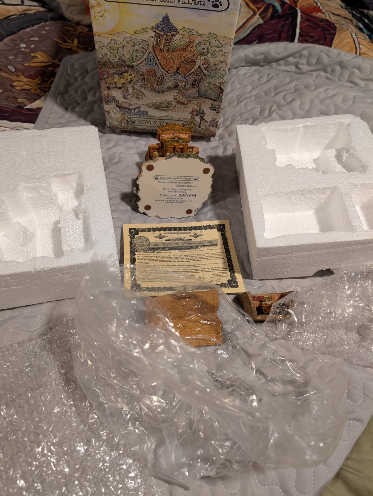 Boyds Bearly-Built Villages Boyds Town Public Library House Resin Painted Boxed