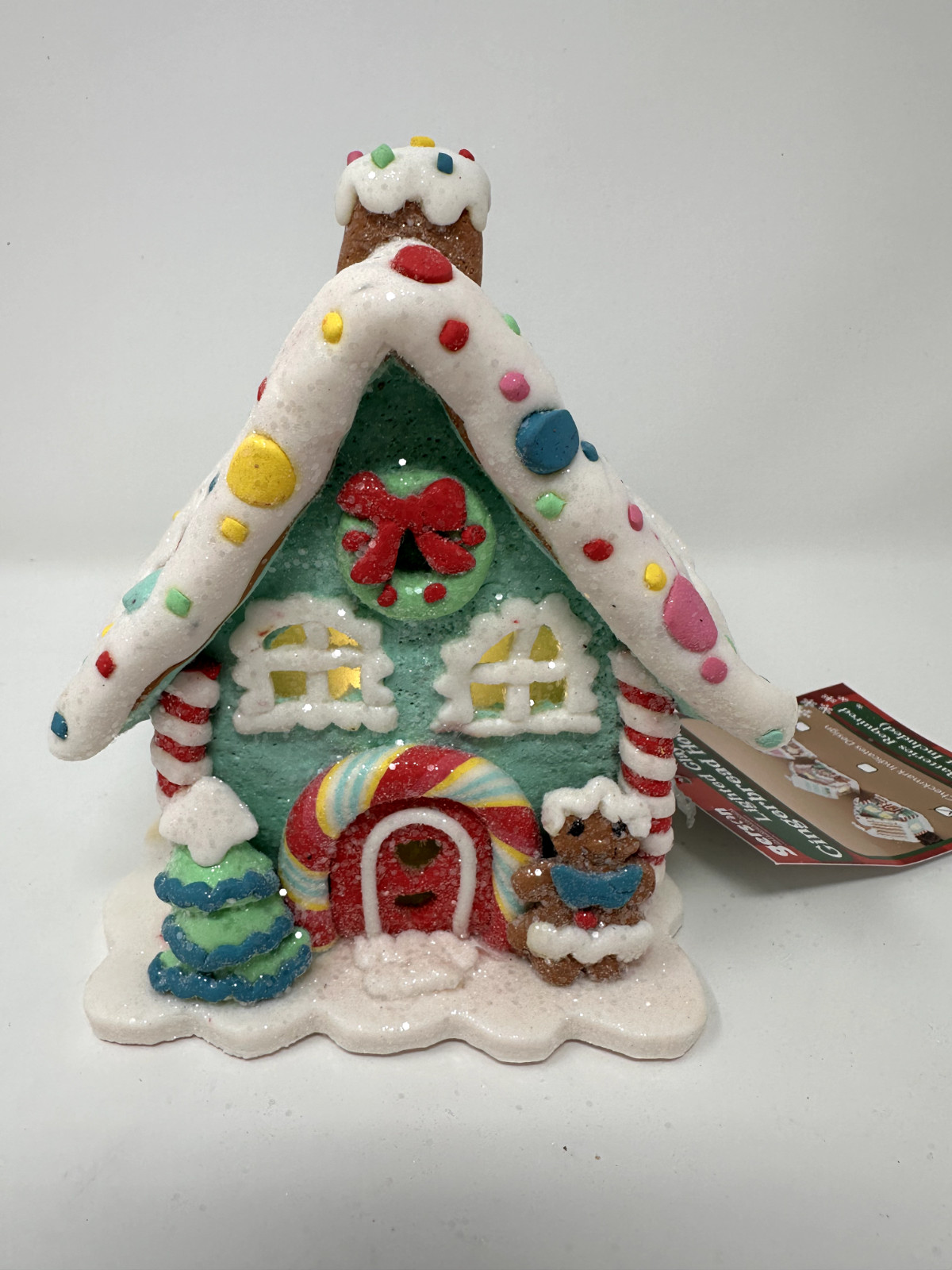 Gingerbread House, Candyland Christmas Village, Pastel Pink, Blue, White NEW 5″