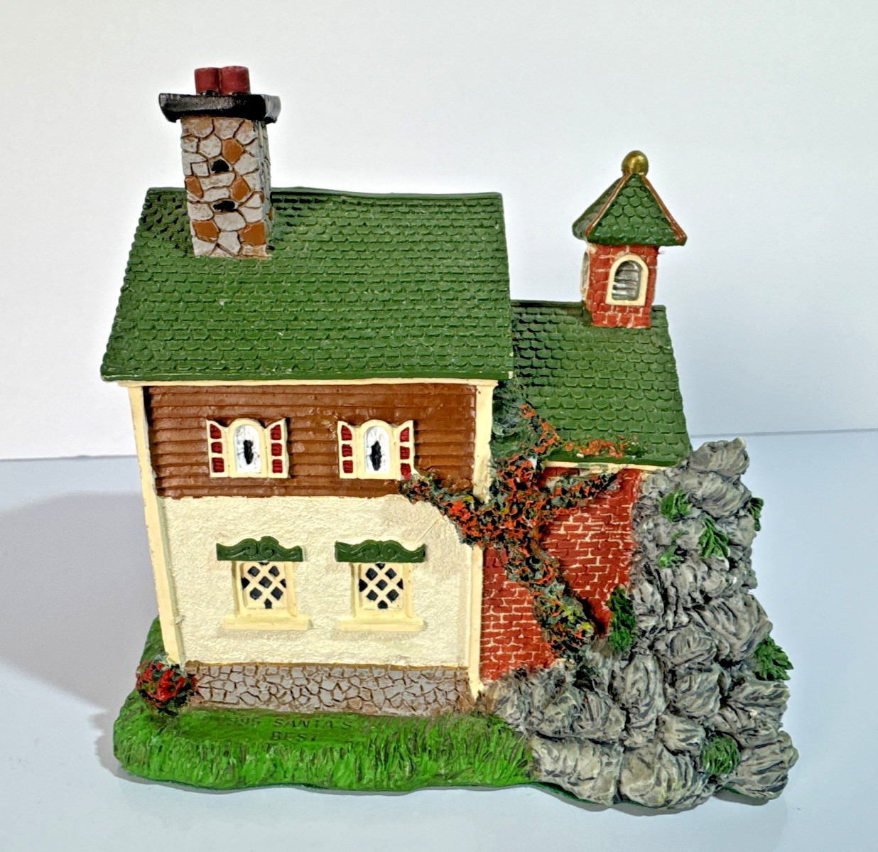 1995 Santa’s Best Water Wheel House Green Roof Christmas Village 4.25″