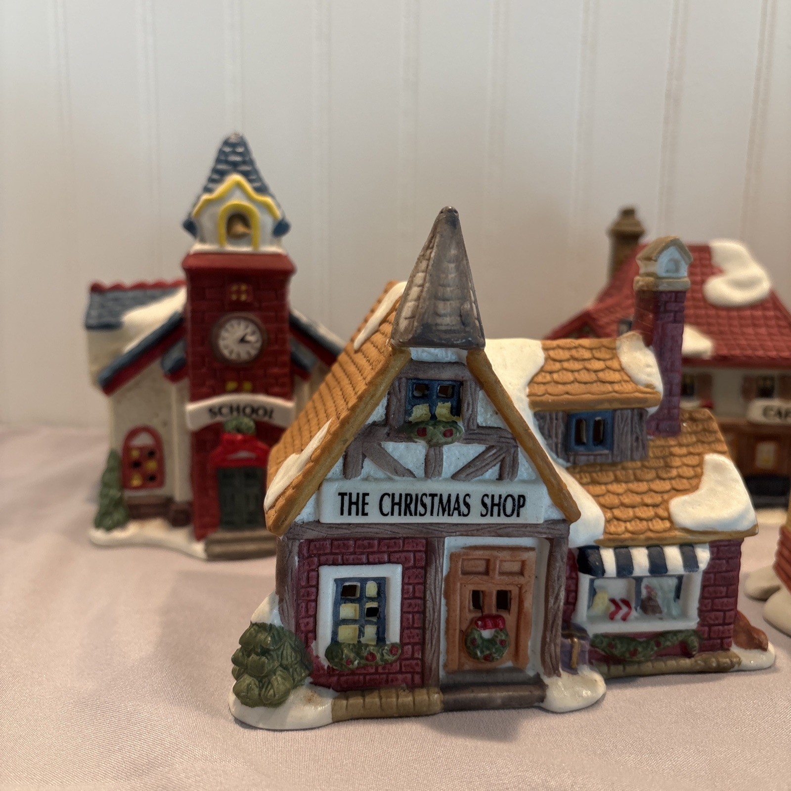 Vintage Lot 6 Porcelain Christmas Village Houses Hand Painted