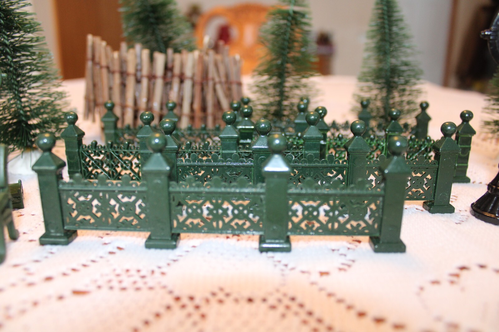Christmas Village Metal Pieces, Metal Fencing & Pine Tree’s 17 Piece Group