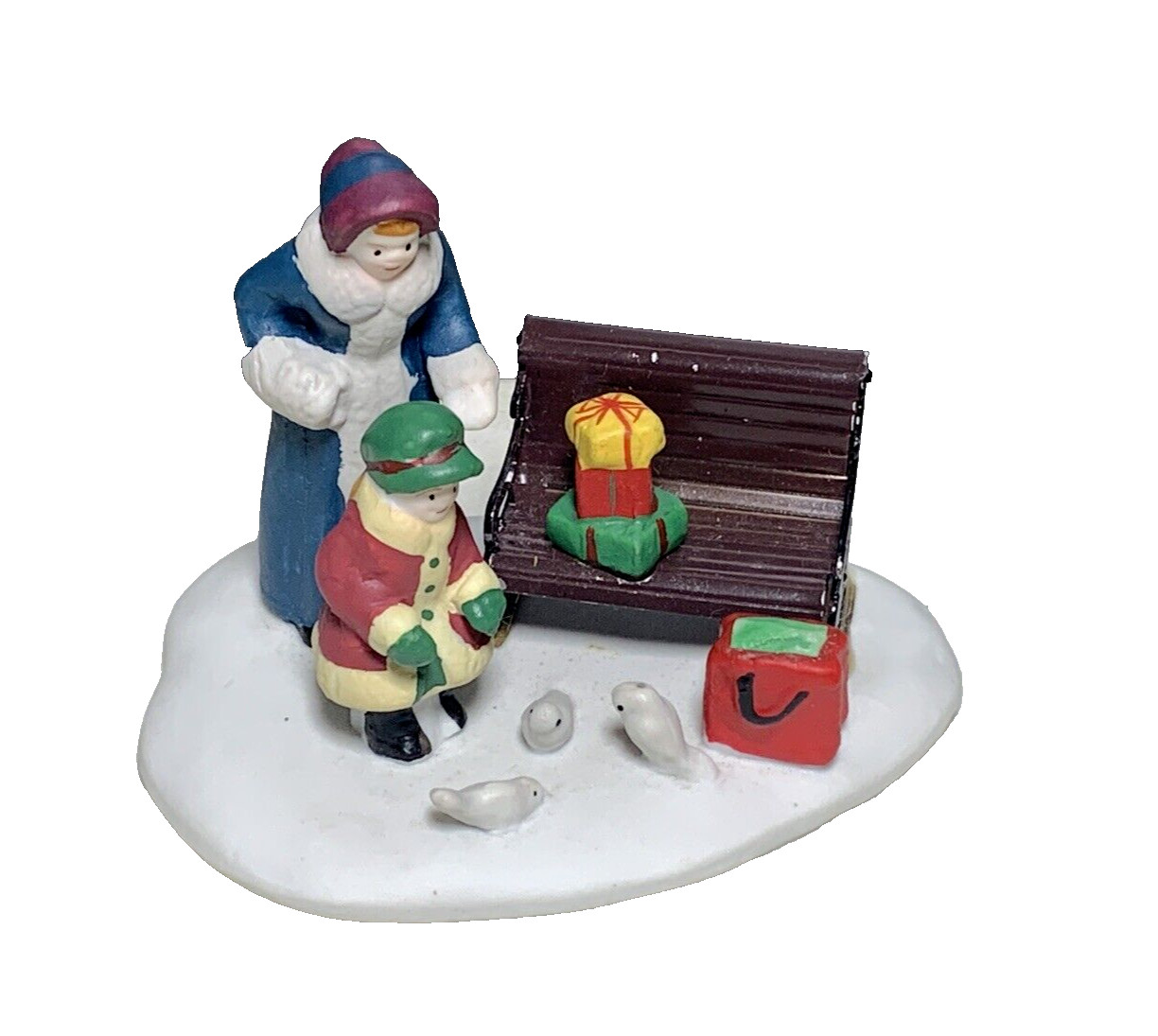 Lemax Porcelain Feeding Birds Village Collection Accessories 1995 Figurine