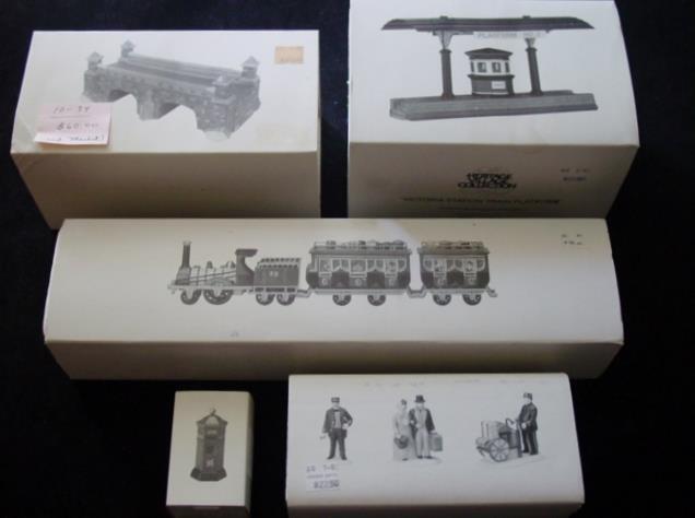 (5) Sets Dept 56: Heritage Village TRAIN, TRAVELERS, PLATFORM, TRESSEL, POST BOX