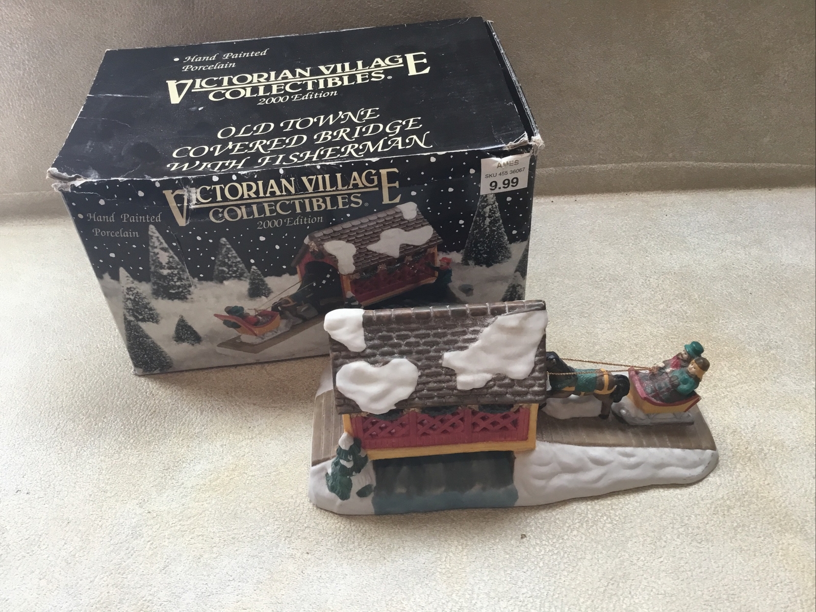 Old Towne Covered Bridge With Fisherman; Victorian Village Collectibles 2000