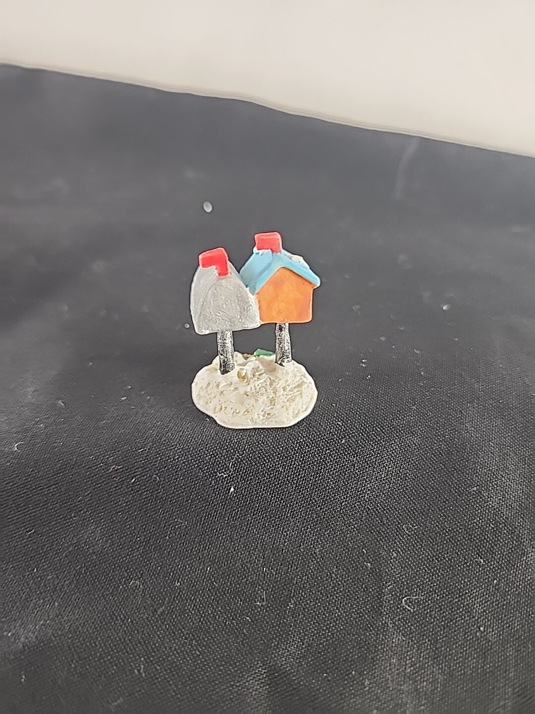 Miniature Village Holiday Figurine Mailbox in the Snow with Bird House 1 1/4″