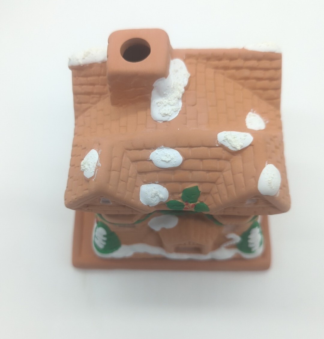 Vintage Holiday Christmas Terracotta Incense House 4.5″ Log Cabin Gingerbread