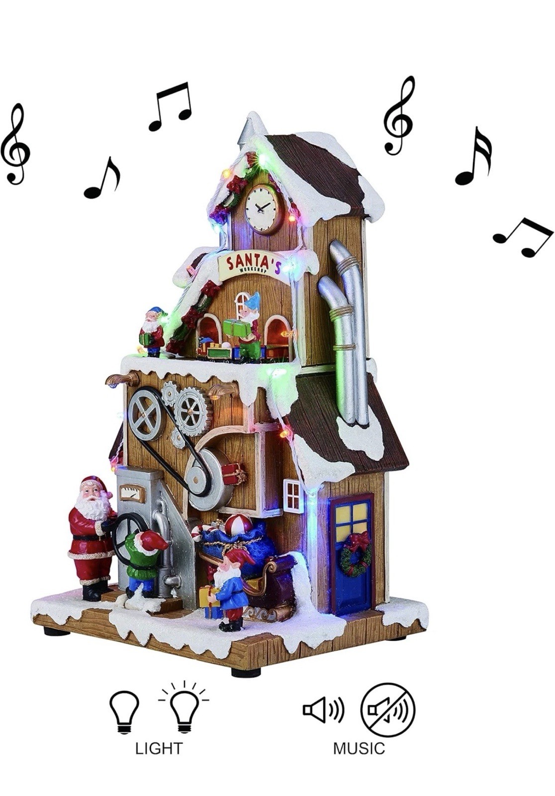 Christmas Village Building, Santa’S Workshop with Christmas Music, LED Lights, a