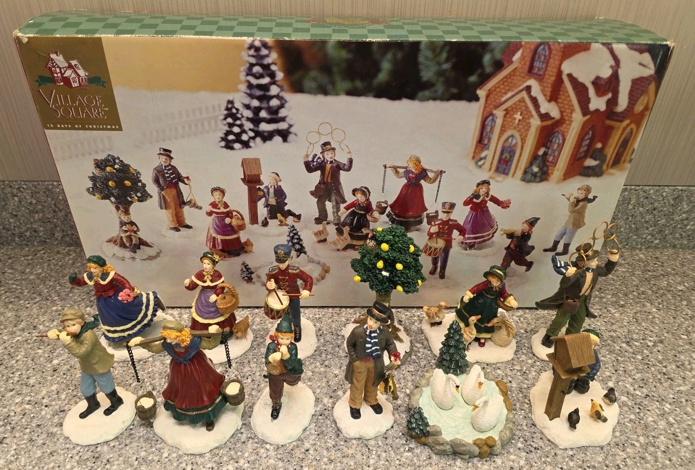Village Square 12 Days Of Christmas 1998 Ceramic Figures Set Complete